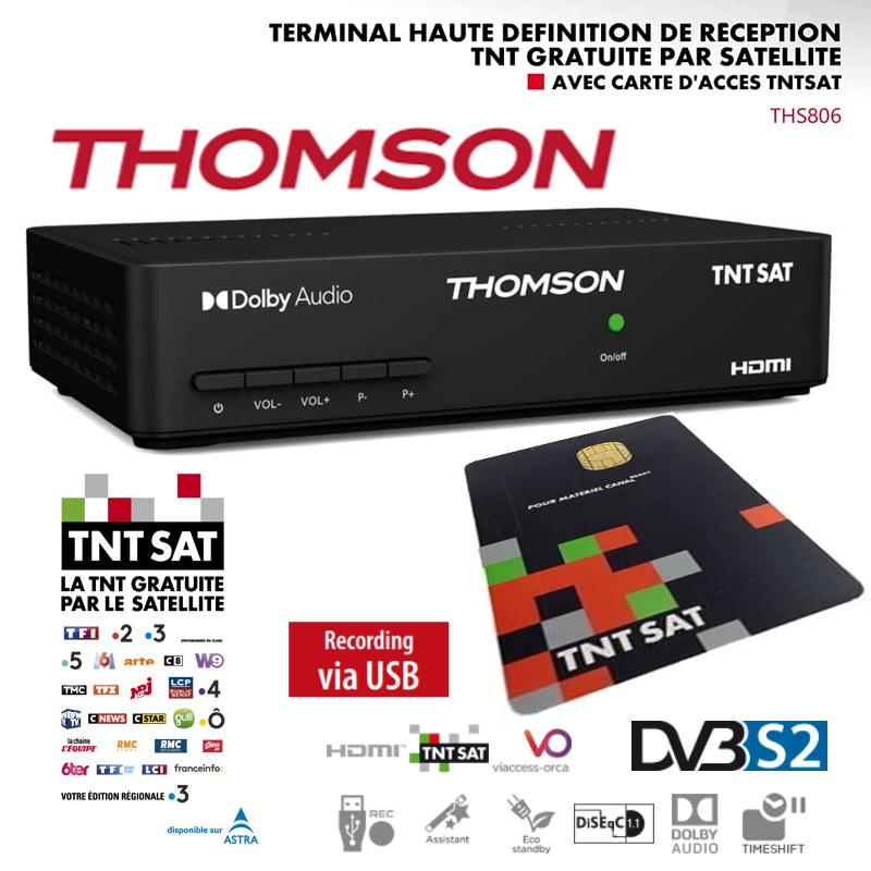 Receptor TNT SAT Thomson THS806 HD  + Tarjeta 4 Años (Astra 19,2) - Receptor satélite para la TNT francesa. 4 AÑOS de suscripción incluidos.
